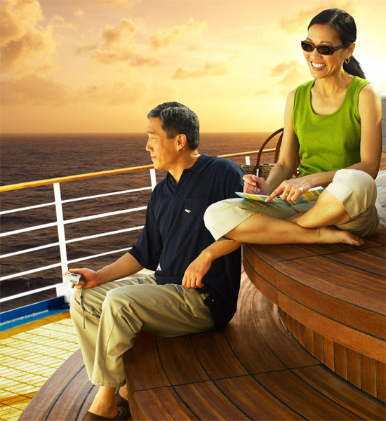 Couple on boat in warm sunset