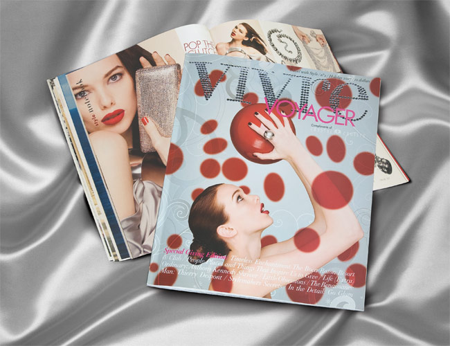Magazines composited on silver cloth
